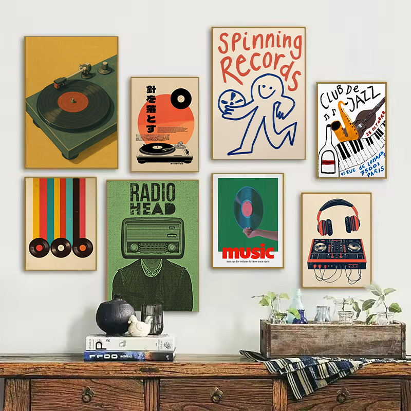 Japanese Lifestyle Japanese - レトロな和風ビニールレコードプレーヤージャズ音楽引用北欧ポスターキャンバス絵画壁アート写真家の装飾