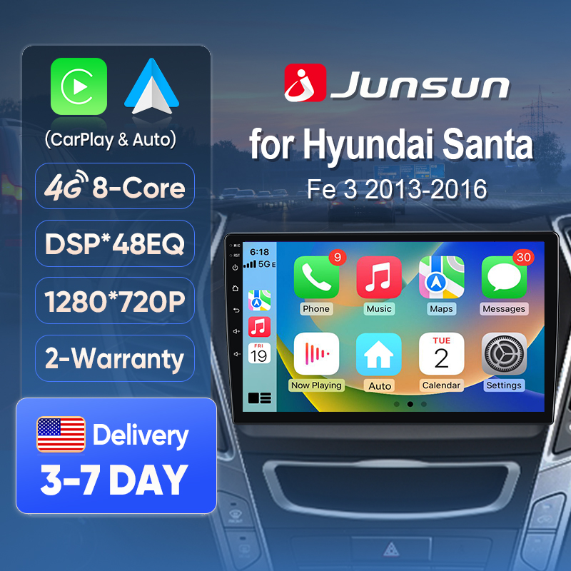 Japanese Car Lifestyle - ジュンサンAI音声カーステレオラジオ ワイヤレスCarPlay（Apple、Android Auto対応）ヒュンダイIX45サンタフェ2013-2016用 タッチスクリーンBT GPS