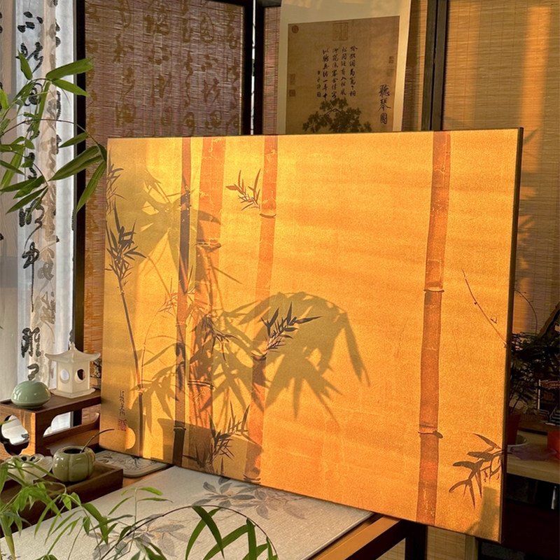 Japanese Living Lifestyle - 新しい中国風アンティーク金箔絵画、静寂の風和風アート、リビングルーム、ソファ背景壁装飾用