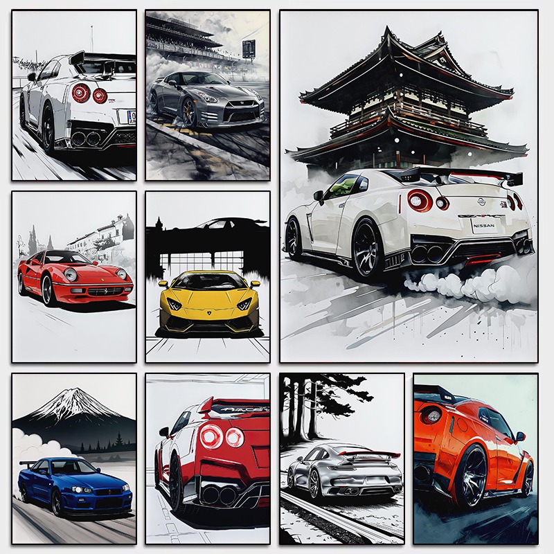 Japanese Car Lifestyle - 和風スーパーカー壁アートポスター現代自動車スカイラインプリント高級スポーツカーの装飾男の洞窟車両壁の装飾