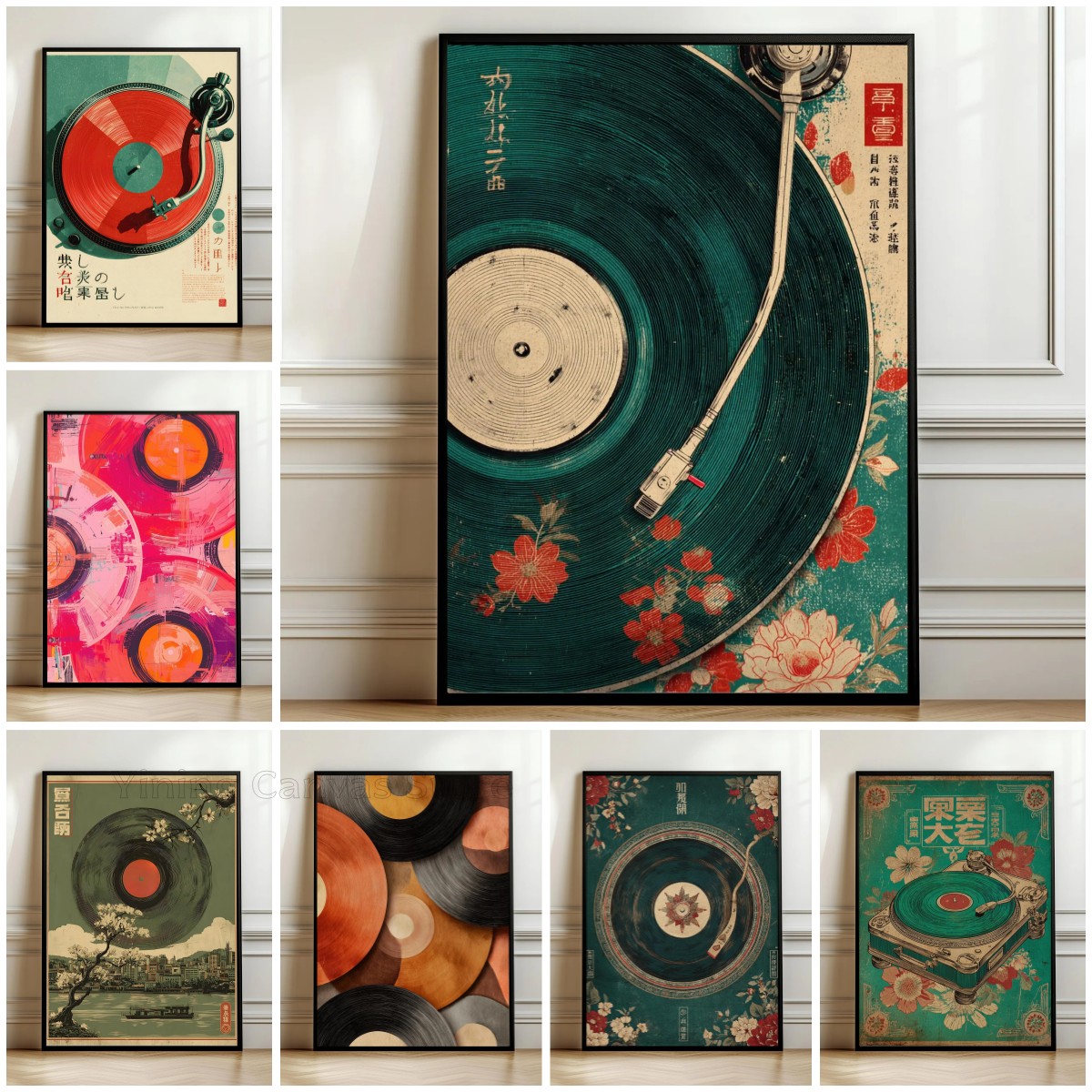Japanese Lifestyle Japanese - 和風の壁飾り花柄カセットポスター、ヴィンテージDJ音楽装飾、クラシックオーディオ愛好家向けポスター