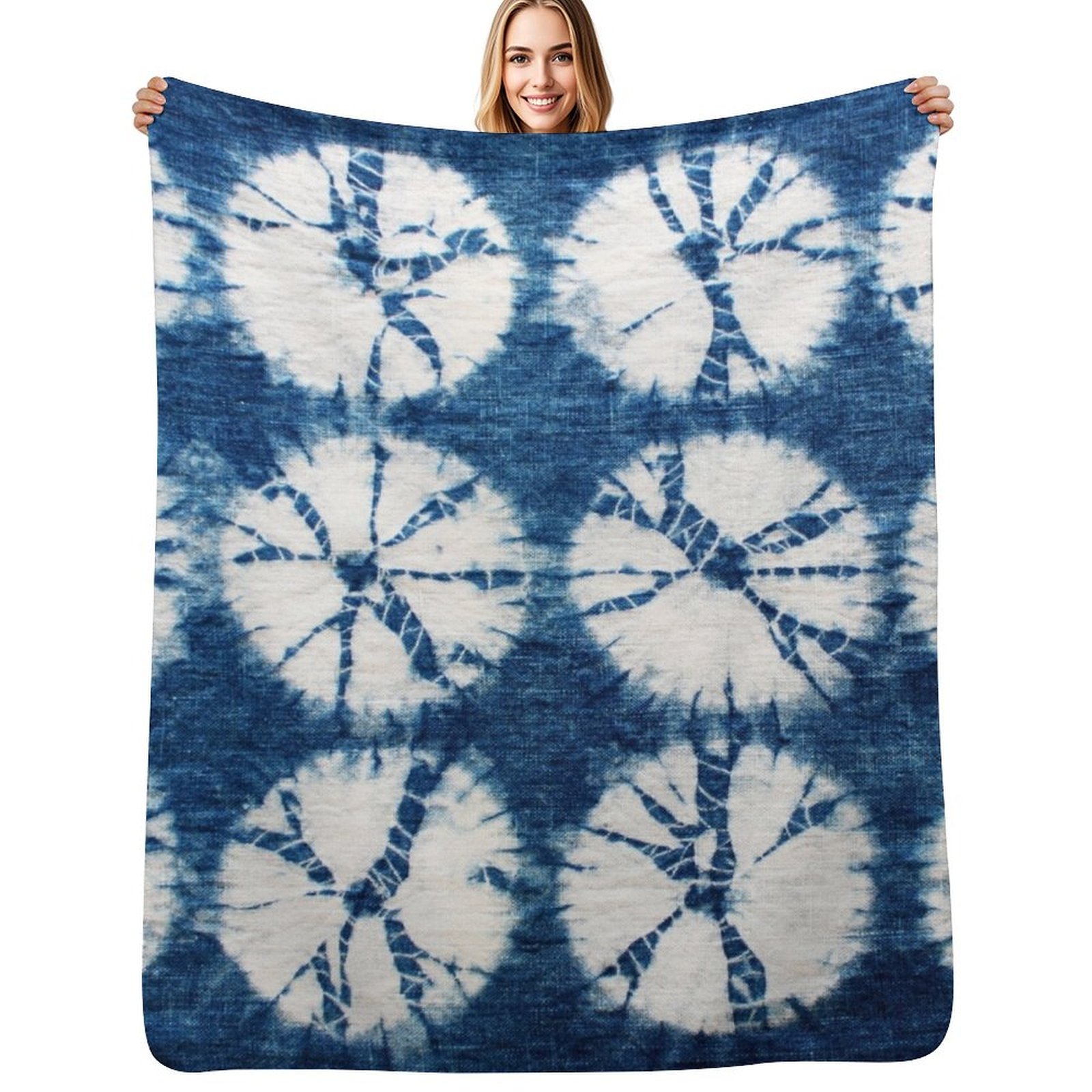 シボリサークル、インディゴ、タイダイ柄のスローブランケット、 - Shibori Tie Dye のレビューと価格