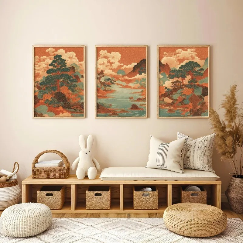 3 個ヴィンテージ日本浮世絵赤い風景キャンバス壁アート自由奔 - Japanese Living Lifestyle のレビューと価格
