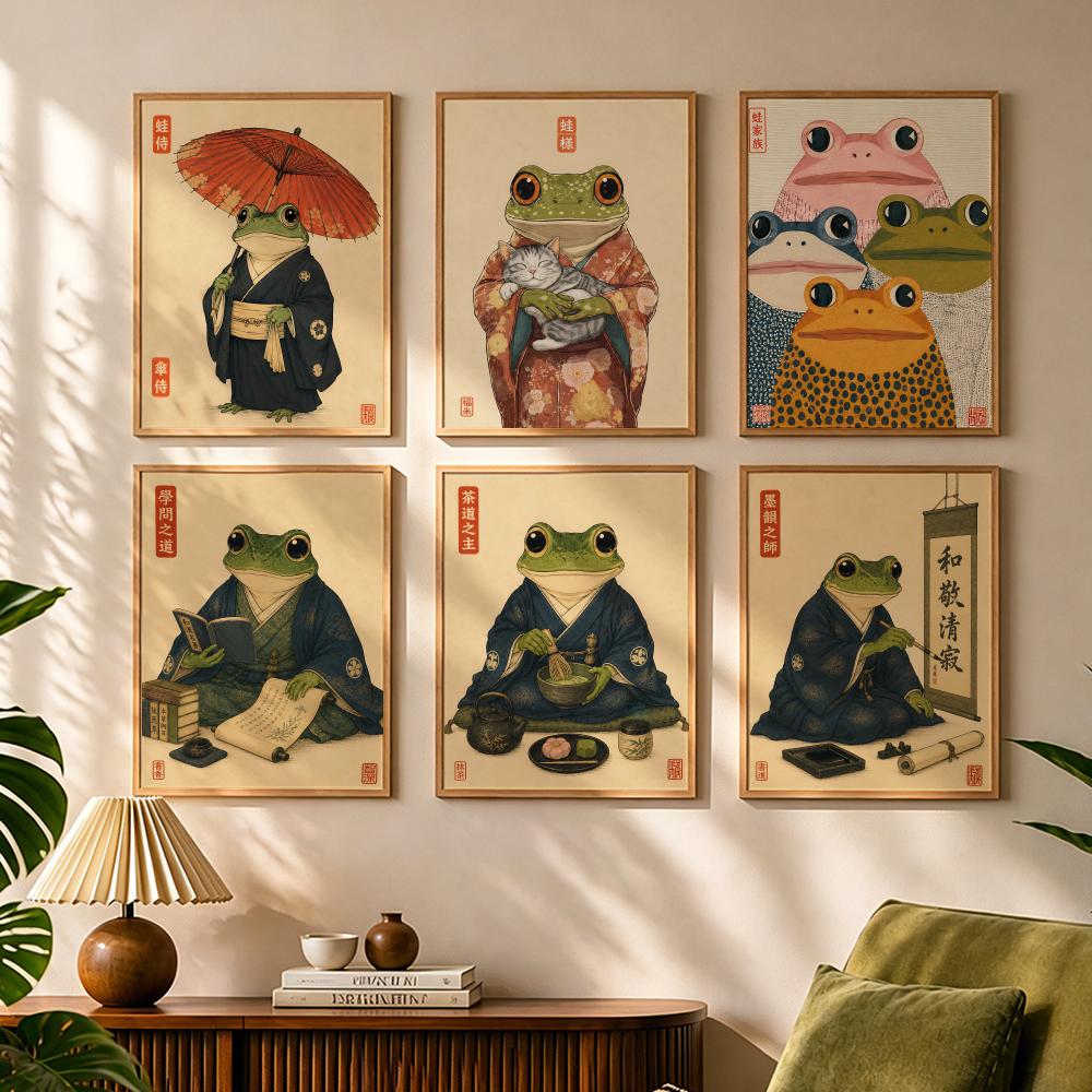 文化的な日本のカエルの生活スタイル絵画書道キャンバスポスター - Japanese Living Lifestyle のレビューと価格